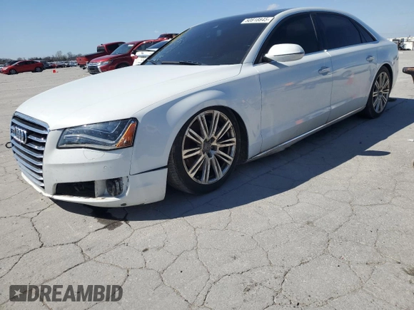 2014 Audi A8 4.0T with VIN WAUR2AFD9EN004542, listed as a Copart auction lot 50818845 with 75,908 mi miles and Salvage Title. Bid and sale history available at DreamBid. Image 1.
