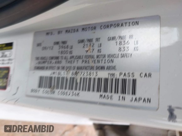 2013 Mazda 3 i SV with VIN JM1BL1TF8D1723813, listed as a IAAI auction lot 42213337 with 186,197 mi miles and . Bid and sale history available at DreamBid. Image 9.