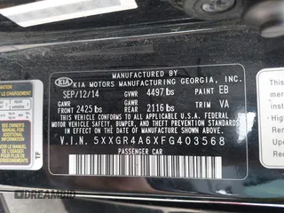 2015 Kia Optima SX Turbo with VIN 5XXGR4A6XFG403568, listed as a IAAI auction lot 42200293 with 199,639 mi miles and . Bid and sale history available at DreamBid. Image 9.