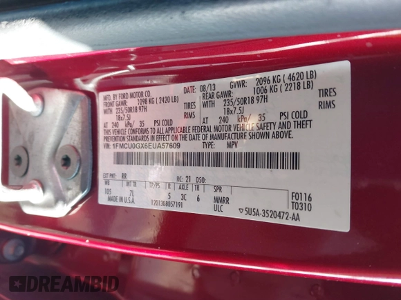 2014 Ford Escape SE with VIN 1FMCU0GX6EUA57609, listed as a IAAI auction lot 41533589 with 96,709 mi miles. Bid and sale history available at carsss.com. Image 9.