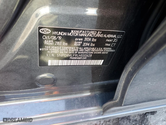 2020 Hyundai Elantra Value Edition with VIN 5NPD84LF9LH550628, listed as a Copart auction lot 47468145 with 59,011 mi miles and Clean Title. Bid and sale history available at carsss.com. Image 12.