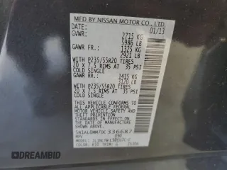 2013 Infiniti JX35 with VIN 5N1AL0MM7DC336687, listed as a Copart auction lot 75029794 with 128,519 mi miles and Salvage Title. Bid and sale history available at carsss.com. Image 13.
