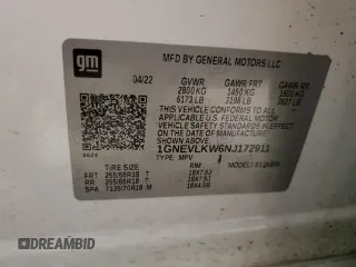2022 Chevrolet Traverse LS with VIN 1GNEVLKW6NJ172911, listed as a Copart auction lot 41827235 with 36,577 mi miles and Salvage Title. Bid and sale history available at carsss.com. Image 14.