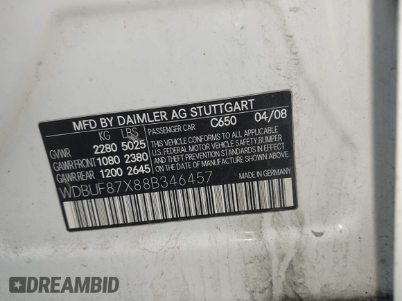 2008 Mercedes-Benz E 350 Luxury with VIN WDBUF87X88B346457, listed as a IAAI auction lot 42077625 with 156,766 mi miles and . Bid and sale history available at DreamBid. Image 9.