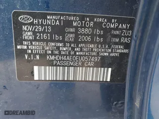 2014 Hyundai Elantra SE with VIN KMHDH4AE0EU057497, listed as a IAAI auction lot 41717476 with 115,030 mi miles. Bid and sale history available at carsss.com. Image 9.