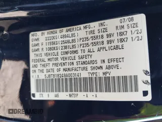 2009 Acura RDX with VIN 5J8TB18249A003141, listed as a IAAI auction lot 41469730 with 180,358 mi miles and . Bid and sale history available at DreamBid. Image 9.
