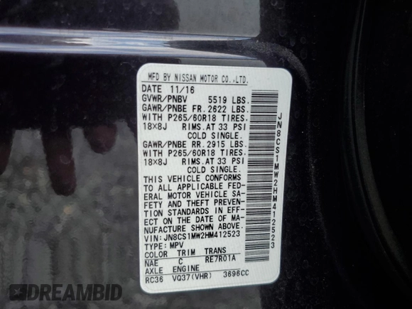 2017 Infiniti QX70 z VIN JN8CS1MW2HM412523, wystawiony jako Copart lot #57143005 z przebiegiem 79 564 mil mil oraz Szkoda całkowita • Salvage title. Historia ofert i sprzedaży dostępna na DreamBid. Obrazek 13.