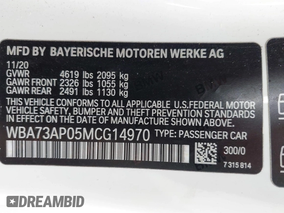 2021 BMW 4 Series 430i xDrive z VIN WBA73AP05MCG14970, wystawiony jako IAAI lot #42335790 z przebiegiem 69 926 mil mil oraz . Historia ofert i sprzedaży dostępna na DreamBid. Obrazek 9.