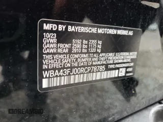 2024 BMW 5 Series 530i with VIN WBA43FJ00RCP78785, listed as a Copart auction lot 74415334 with 3,987 mi miles and Salvage Title. Bid and sale history available at carsss.com. Image 12.