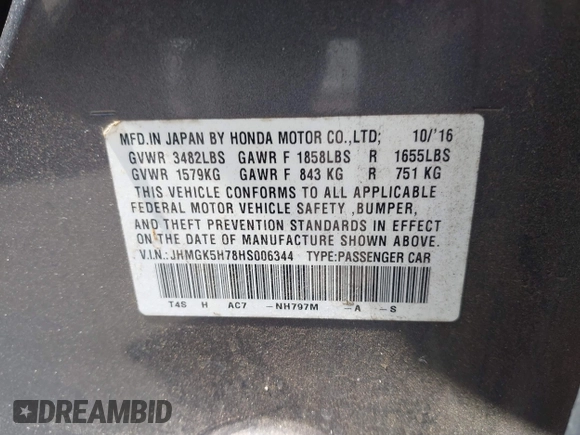 2017 Honda Fit EX with VIN JHMGK5H78HS006344, listed as a IAAI auction lot 42455258 with 172,050 mi miles and . Bid and sale history available at DreamBid. Image 9.