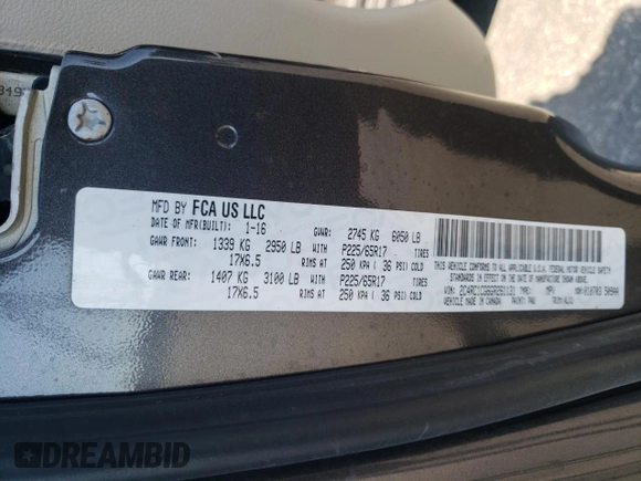 2016 Chrysler Town & Country Touring-L with VIN 2C4RC1CG6GR261131, listed as a Copart auction lot 58635234 with 109,462 mi miles and Salvage Title. Bid and sale history available at carsss.com. Image 15.