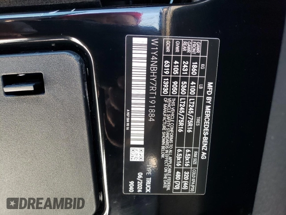 2024 Mercedes-Benz Sprinter with VIN W1Y4NBHY7RT191884, listed as a Copart auction lot 44954555 with 16 mi miles and Salvage Title. Bid and sale history available at DreamBid. Image 12.
