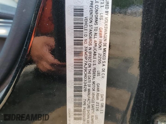 2012 Volkswagen Jetta SE с VIN 3VWDP7AJ9CM033428, выставлен на аукционе Copart как лот 59240295 с пробегом 191 916 миль миль и Чистый • Clean title. История ставок и продаж доступна на DreamBid. Изображение 12.