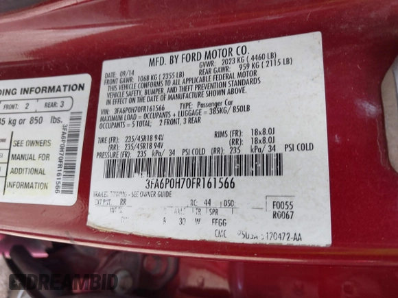 2015 Ford Fusion SE with VIN 3FA6P0H70FR161566, listed as a IAAI auction lot 42151252 with 198,496 mi miles and . Bid and sale history available at DreamBid. Image 9.