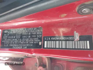 2014 Kia Rio LX with VIN KNADM4A3XE6408514, listed as a IAAI auction lot 41638709 with 97,231 mi miles. Bid and sale history available at carsss.com. Image 9.