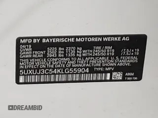 2019 BMW X4 xDrive30i with VIN 5UXUJ3C54KLG55904, listed as a Copart auction lot 55560583 with 64,509 mi miles. Bid and sale history available at carsss.com. Image 12.
