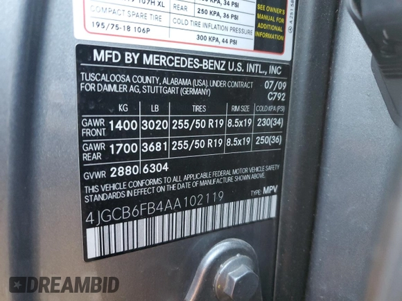 2010 Mercedes-Benz R с VIN 4JGCB6FB4AA102119, выставлен на аукционе Copart как лот 44354954 с пробегом 96 142 миль миль и Списание • Salvage title. История ставок и продаж доступна на DreamBid. Изображение 13.