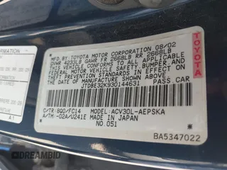 2003 Toyota Camry LE with VIN JTDBE32K930144631, listed as a IAAI auction lot 41994259 with 196,898 mi miles and . Bid and sale history available at DreamBid. Image 9.