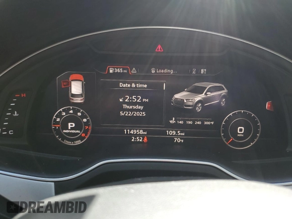 2019 Audi Q7 Premium Plus with VIN WA1LHAF74KD039292, listed as a Copart auction lot 58166745 with 114,958 mi miles and Salvage title. Bid and sale history available at DreamBid. Image 9.
