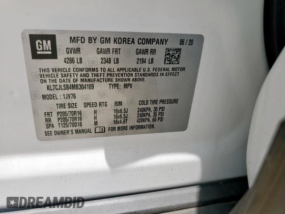 2021 Chevrolet Trax LT with VIN KL7CJLSB4MB304109, listed as a Copart auction lot 57787885 with 47,134 mi miles and Salvage title. Bid and sale history available at DreamBid. Image 13.