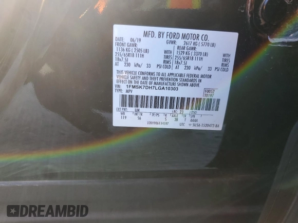 2020 Ford Explorer XLT with VIN 1FMSK7DH7LGA10303, listed as a Copart auction lot 47427565 with 93,401 mi miles and Salvage Title. Bid and sale history available at DreamBid. Image 15.
