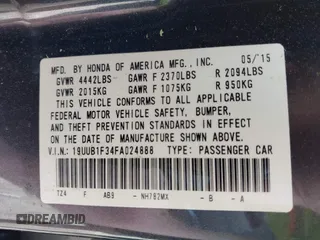 2015 Acura TLX with VIN 19UUB1F34FA024888, listed as a IAAI auction lot 41904887 with 72,112 mi miles. Bid and sale history available at carsss.com. Image 9.
