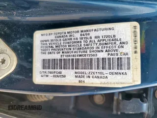 1998 Toyota Corolla VE with VIN 2T1BR18E6WC072503, listed as a Copart auction lot 58751795 with 306,052 mi miles and Salvage title. Bid and sale history available at DreamBid. Image 12.