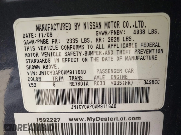 2010 Infiniti M with VIN JN1CY0AP0AM911640, listed as a IAAI auction lot 41549869 with 153,445 mi miles. Bid and sale history available at carsss.com. Image 9.