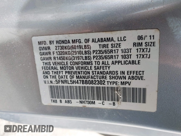 2011 Honda Odyssey EX с VIN 5FNRL5H47BB082302, выставлен на аукционе IAAI как лот 41853348 с пробегом 179 026 миль миль и . История ставок и продаж доступна на DreamBid. Изображение 9.