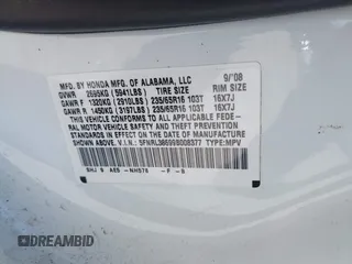 2009 Honda Odyssey EX-L with VIN 5FNRL38699B008377, listed as a IAAI auction lot 41985115 with 130,186 mi miles and . Bid and sale history available at DreamBid. Image 9.