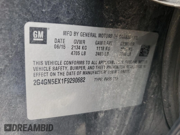 2015 Buick Regal Premium I with VIN 2G4GN5EX1F9290682, listed as a Copart auction lot 62157835 with 179,212 mi miles and Salvage title. Bid and sale history available at DreamBid. Image 12.