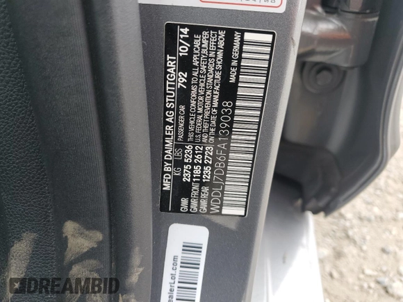 2015 Mercedes-Benz CLS 550 with VIN WDDLJ7DB6FA139038, listed as a Copart auction lot 59001645 with 46,084 mi miles and Salvage title. Bid and sale history available at DreamBid. Image 12.