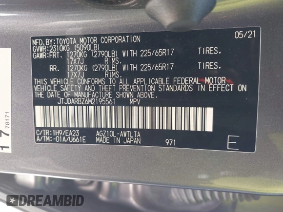 2021 Lexus NX 300 with VIN JTJDARBZ6M2195561, listed as a IAAI auction lot 42220079 with 49,757 mi miles and . Bid and sale history available at DreamBid. Image 9.
