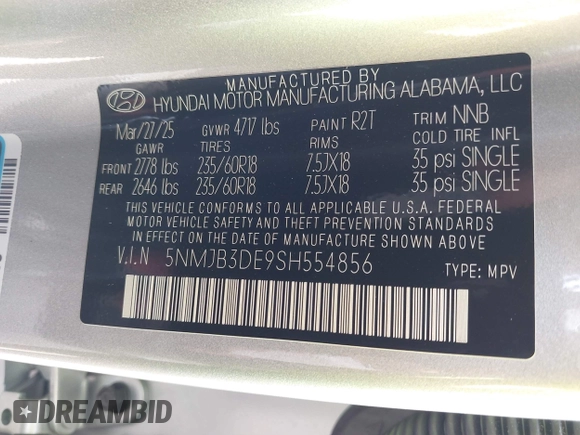2025 Hyundai Tucson SEL z VIN 5NMJB3DE9SH554856, wystawiony jako IAAI lot #42460268 z przebiegiem 688 mil mil oraz . Historia ofert i sprzedaży dostępna na DreamBid. Obrazek 9.