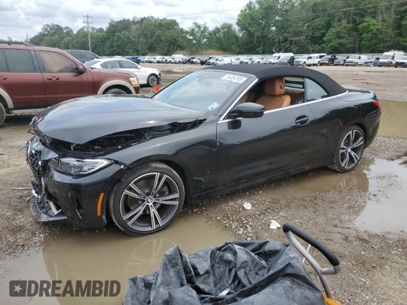 2023 BMW 4 Series 430i z VIN WBA23AT03PCL59608, wystawiony jako Copart lot #54354705 z przebiegiem Nie podano mil oraz Szkoda całkowita • Salvage title. Historia ofert i sprzedaży dostępna na DreamBid. Obrazek 1.
