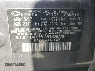 2017 Hyundai Ioniq SEL with VIN KMHC75LC5HU036729, listed as a Copart auction lot 58550855 with 183,866 mi miles and Salvage title. Bid and sale history available at DreamBid. Image 12.