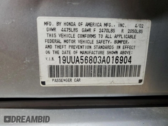 2003 Acura TL Type S with VIN 19UUA56803A016904, listed as a Copart auction lot 42394505 with 141,899 mi miles and Salvage Title. Bid and sale history available at carsss.com. Image 12.