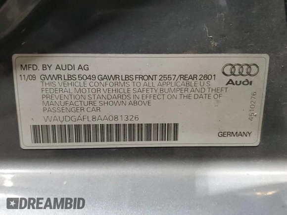 2010 Audi S4 Premium Plus with VIN WAUDGAFL8AA081326, listed as a Copart auction lot 80667064 with 131,492 mi miles and Salvage Title. Bid and sale history available at carsss.com. Image 12.