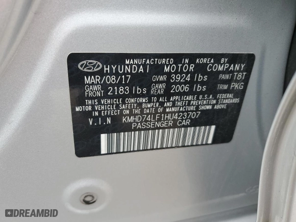 2017 Hyundai Elantra SE with VIN KMHD74LF1HU423707, listed as a Copart auction lot 51880985 with 108,604 mi miles and Salvage Title. Bid and sale history available at carsss.com. Image 13.