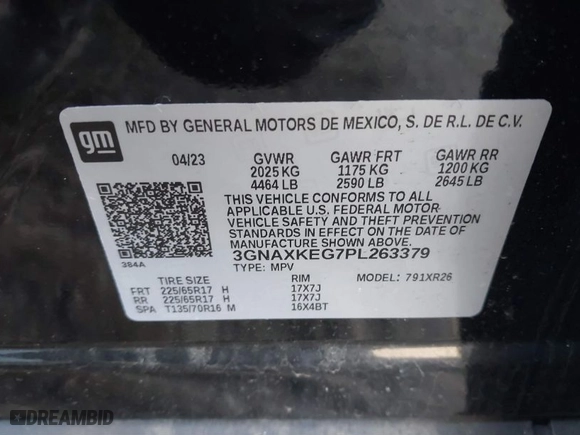 2023 Chevrolet Equinox LT with VIN 3GNAXKEG7PL263379, listed as a IAAI auction lot 41588027 with 9,163 mi miles. Bid and sale history available at carsss.com. Image 9.