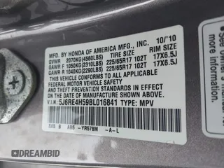 2011 Honda CR-V EX with VIN 5J6RE4H59BL016841, listed as a IAAI auction lot 41597057 with 131,495 mi miles and . Bid and sale history available at carsss.com. Image 9.