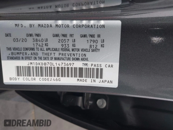 2020 Mazda CX-3 Sport with VIN JM1DKDB70L1473697, listed as a IAAI auction lot 41119459 with 48,578 mi miles. Bid and sale history available at carsss.com. Image 9.