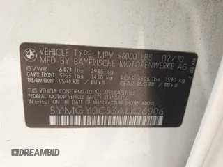 2010 BMW X5 M z VIN 5YMGY0C53ALK26006, wystawiony jako IAAI lot #42329794 z przebiegiem Nie podano mil oraz . Historia ofert i sprzedaży dostępna na DreamBid. Obrazek 9.