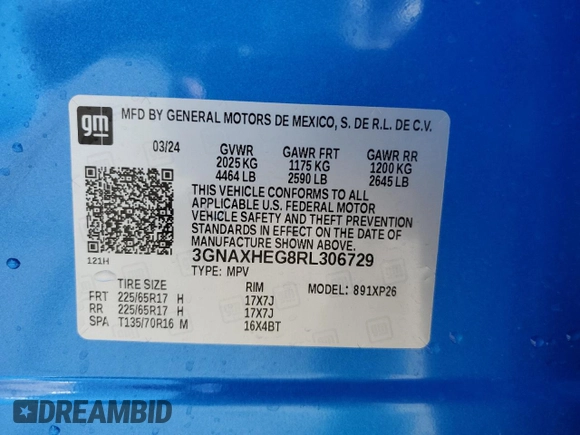 2024 Chevrolet Equinox LS with VIN 3GNAXHEG8RL306729, listed as a Copart auction lot 82551554 with 18,316 mi miles and Clean Title. Bid and sale history available at DreamBid. Image 14.