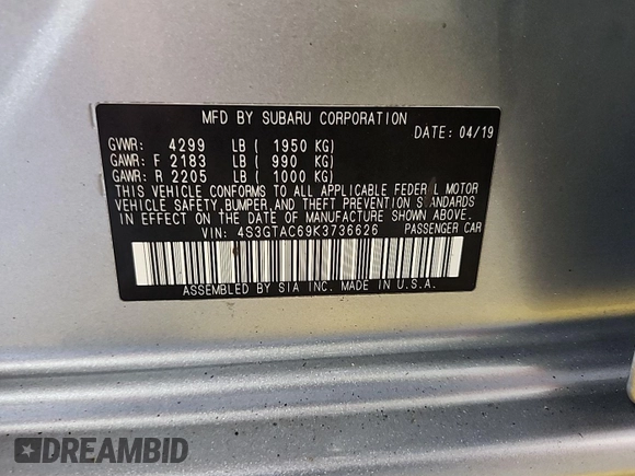 2019 Subaru Impreza Premium с VIN 4S3GTAC69K3736626, выставлен на аукционе IAAI как лот 42569664 с пробегом 97 037 миль миль и . История ставок и продаж доступна на DreamBid. Изображение 32.