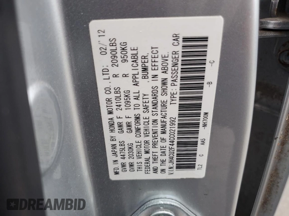 2012 Acura TSX z VIN JH4CU2F44CC021992, wystawiony jako Copart lot #62260215 z przebiegiem 113 707 mil mil oraz Szkoda całkowita • Salvage title. Historia ofert i sprzedaży dostępna na DreamBid. Obrazek 12.