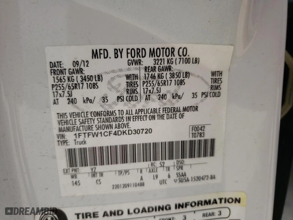 2013 Ford F-150 XL with VIN 1FTFW1CF4DKD30720, listed as a Copart auction lot 51779115 with 66,772 mi miles and Salvage Title. Bid and sale history available at carsss.com. Image 12.