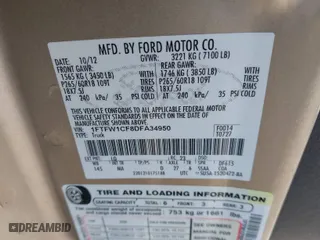 2013 Ford F-150 XL with VIN 1FTFW1CF8DFA34950, listed as a IAAI auction lot 41842807 with 103,073 mi miles. Bid and sale history available at carsss.com. Image 9.