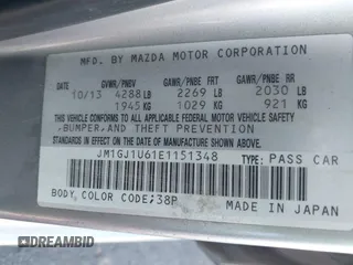 2014 Mazda 6 i Sport with VIN JM1GJ1U61E1151348, listed as a IAAI auction lot 42248173 with 275,764 mi miles and . Bid and sale history available at DreamBid. Image 9.