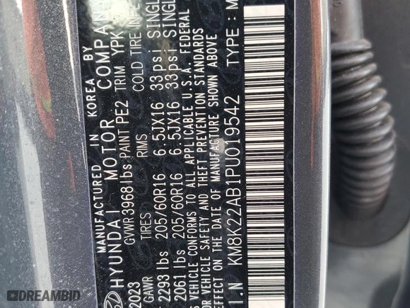 2023 Hyundai Kona SE with VIN KM8K22AB1PU019542, listed as a Copart auction lot 88978355 with 9,103 mi miles and Salvage Title. Bid and sale history available at carsss.com. Image 13.